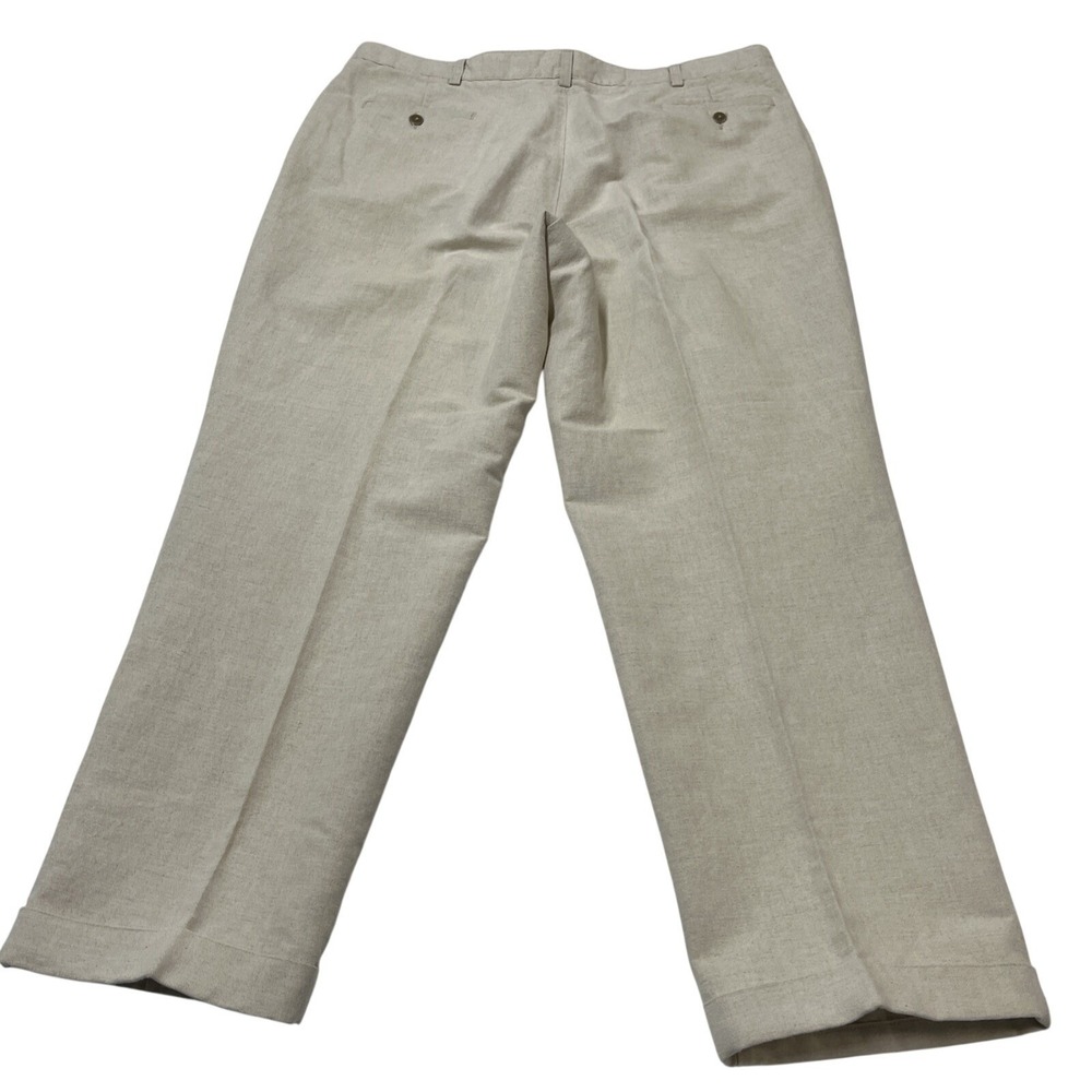 Savane Linen Cotton Blend Pants Ivory Woven Cuffed Size‎ 42/30 Beach Coastal